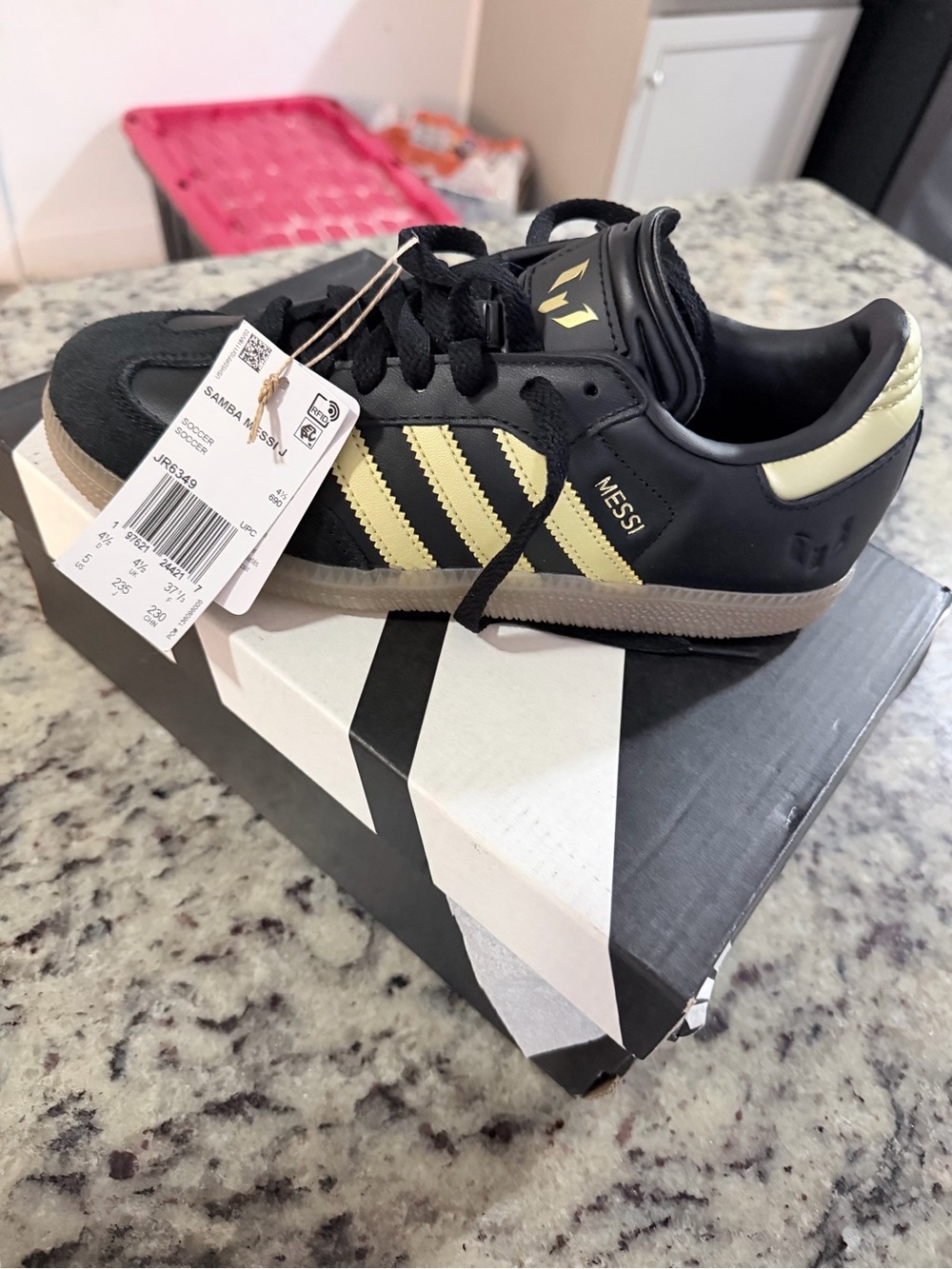 adidas Samba Messi Black with Pale Yellow Accents Indoor Soccer Shoes
